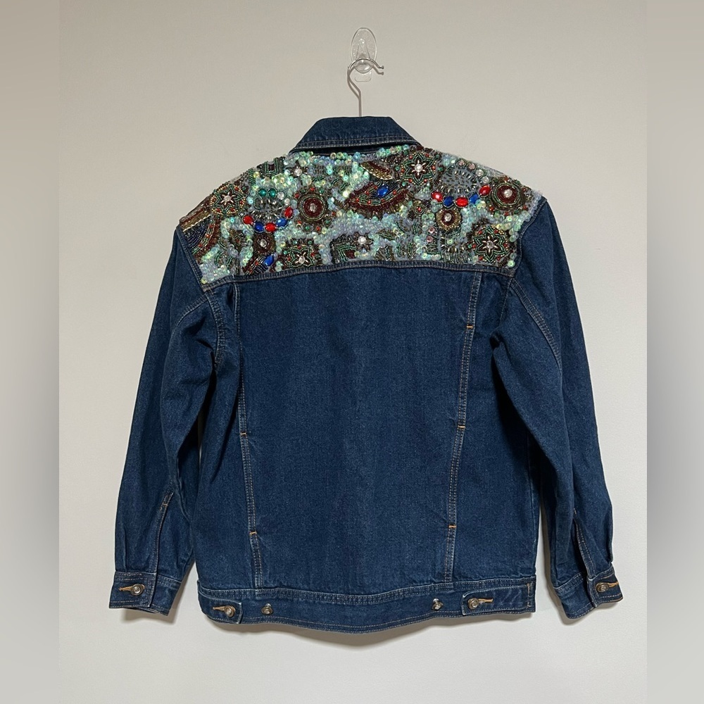 I.B. Diffusion 90’s Vintage Denim Beaded Sequined Embellished Jacket Size 6 - Picture 6 of 10